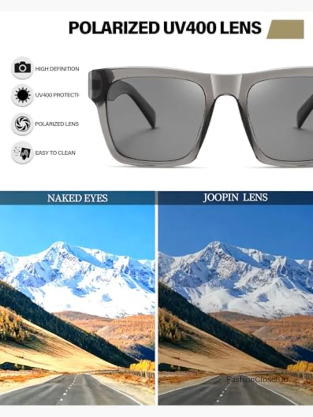 Large Polarized Square Sunglasses Acetate UV400 Protection Unisex